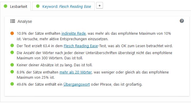 Ergebnis vom Flesch Reading Ease Test