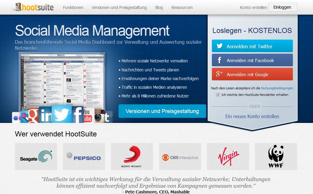Hootsuite Startseite
