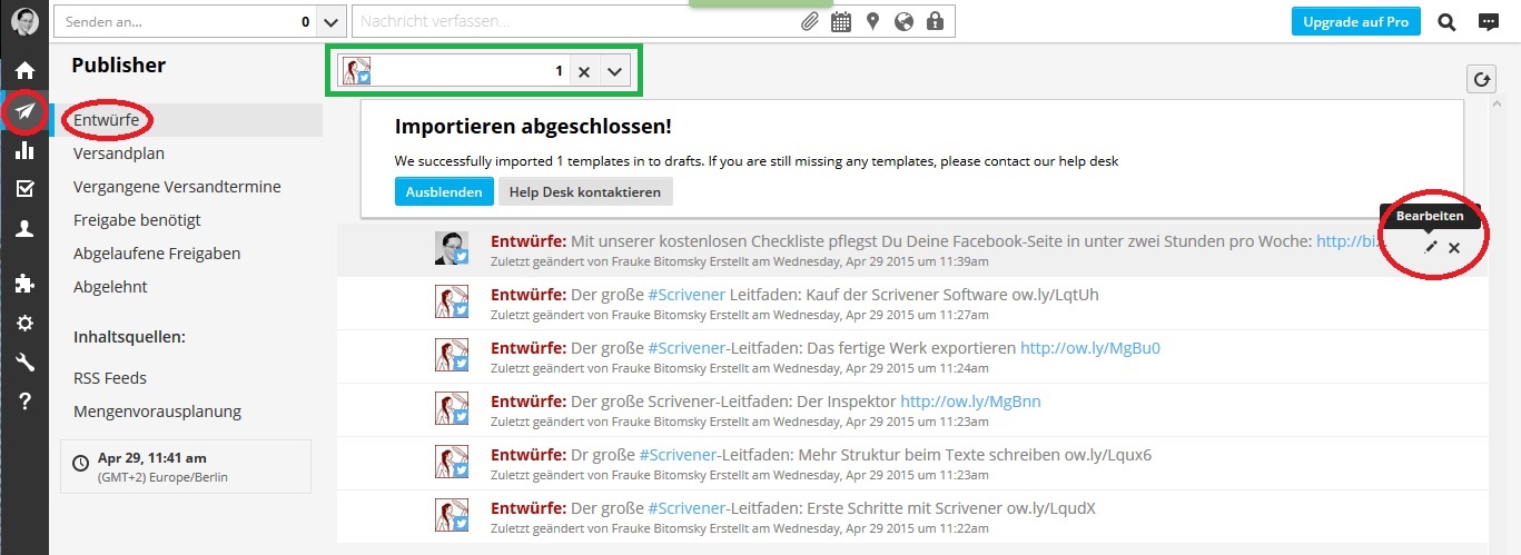 Hootsuite Entwürfe bearbeiten und planen
