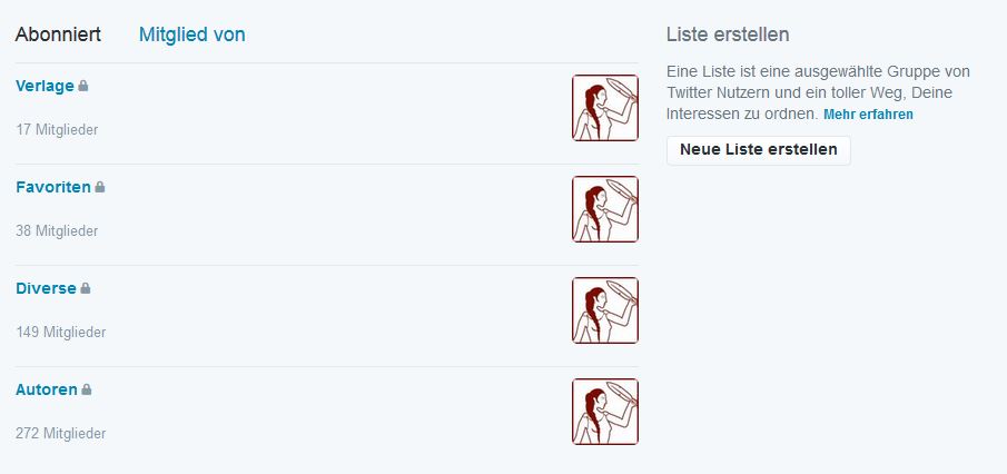Auflistung der Twitter-Listen